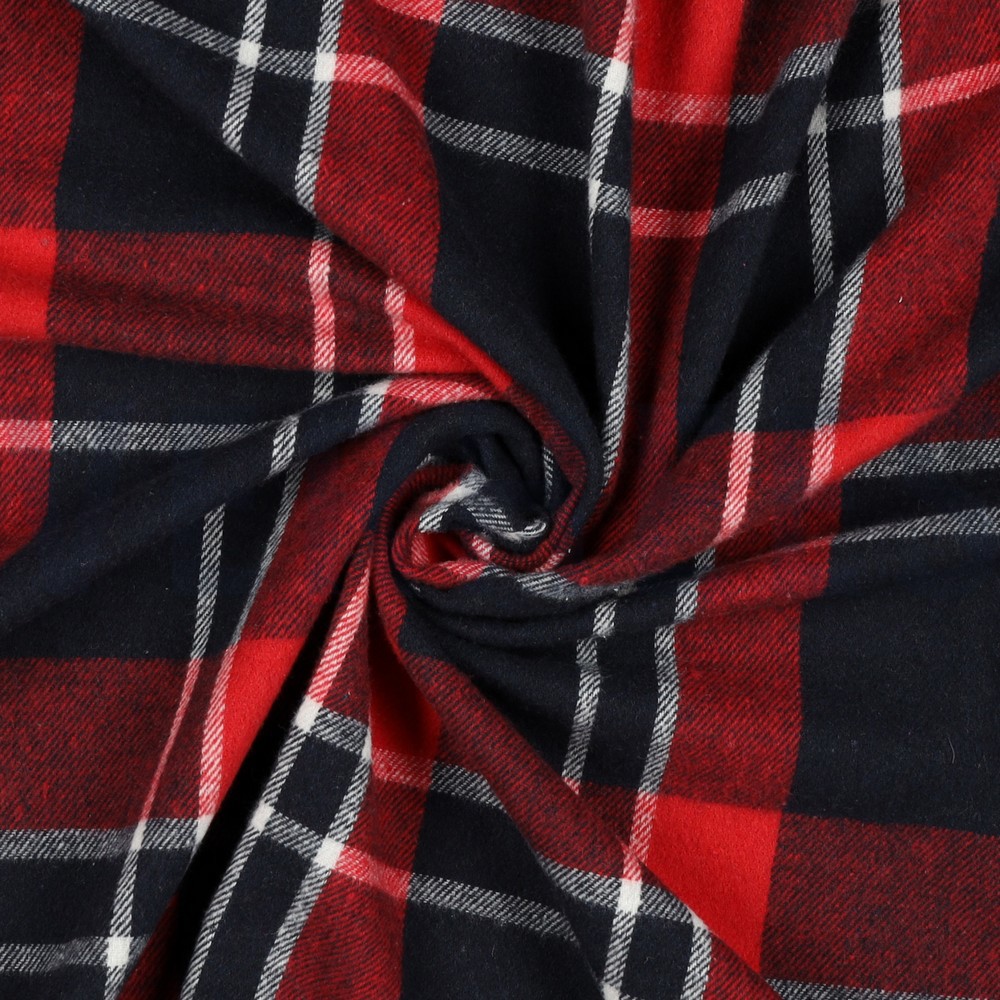 GEBORSTELDE MANTELSTOF GARENGEVERFD DONKERBLAUW/ROOD #7