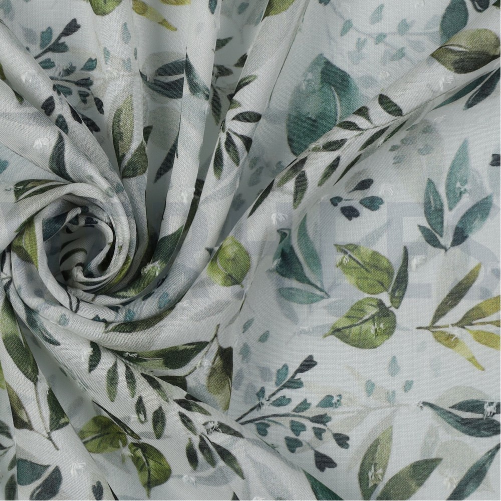 VISCOSE DOBBY DIGITAL FEUILLES BLANC #7