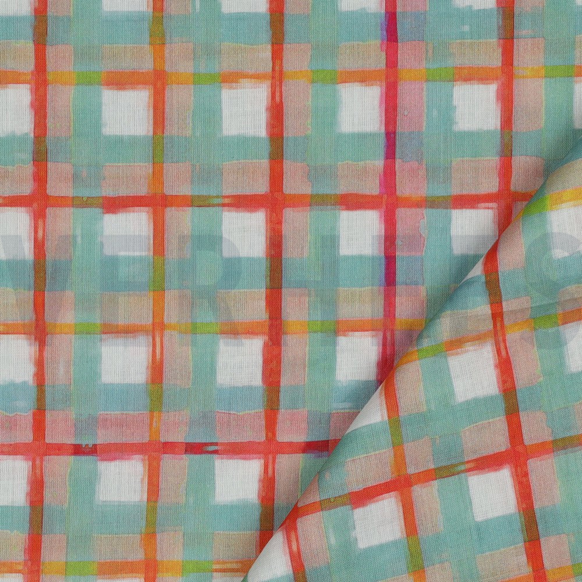 KATOEN VOILE DIGITAAL RUITEN DONKER MINT (high resolution) #3