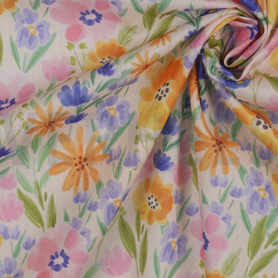 COTON VOILE DIGITAL FLEURS PÊCHE #7