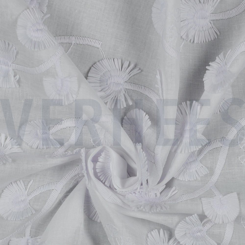 COTON VOILE BRODERIE FLEURS BLANC #7