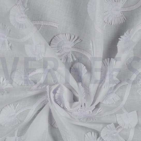 KATOEN VOILE EMBROIDERY BLOEMEN WIT #7