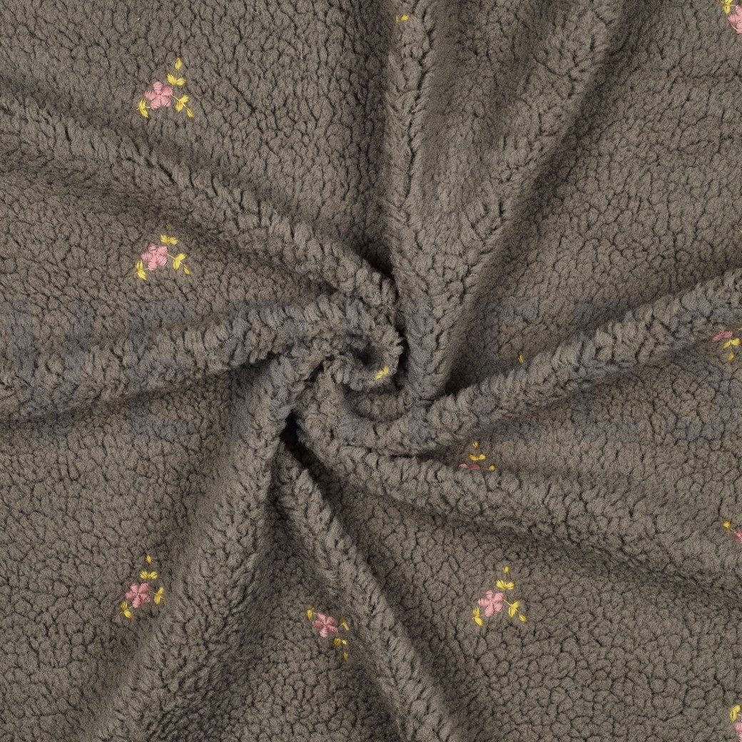 TEDDY EMBROIDERY FLOWERS GREY #7