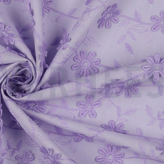 COTTON VOILE EMBROIDERY FLOWERS LILAC #7