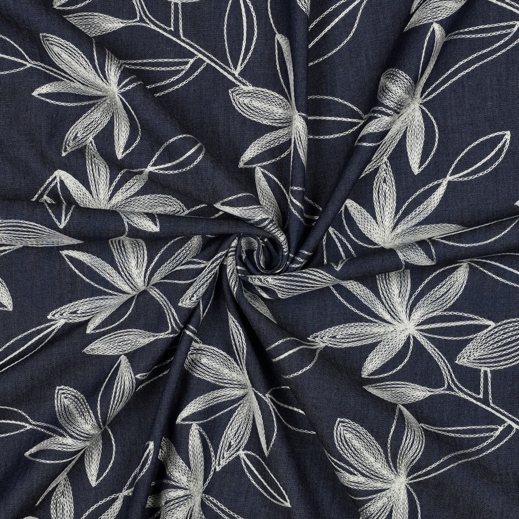DENIM BRODERIE FLEURS BLANC #7