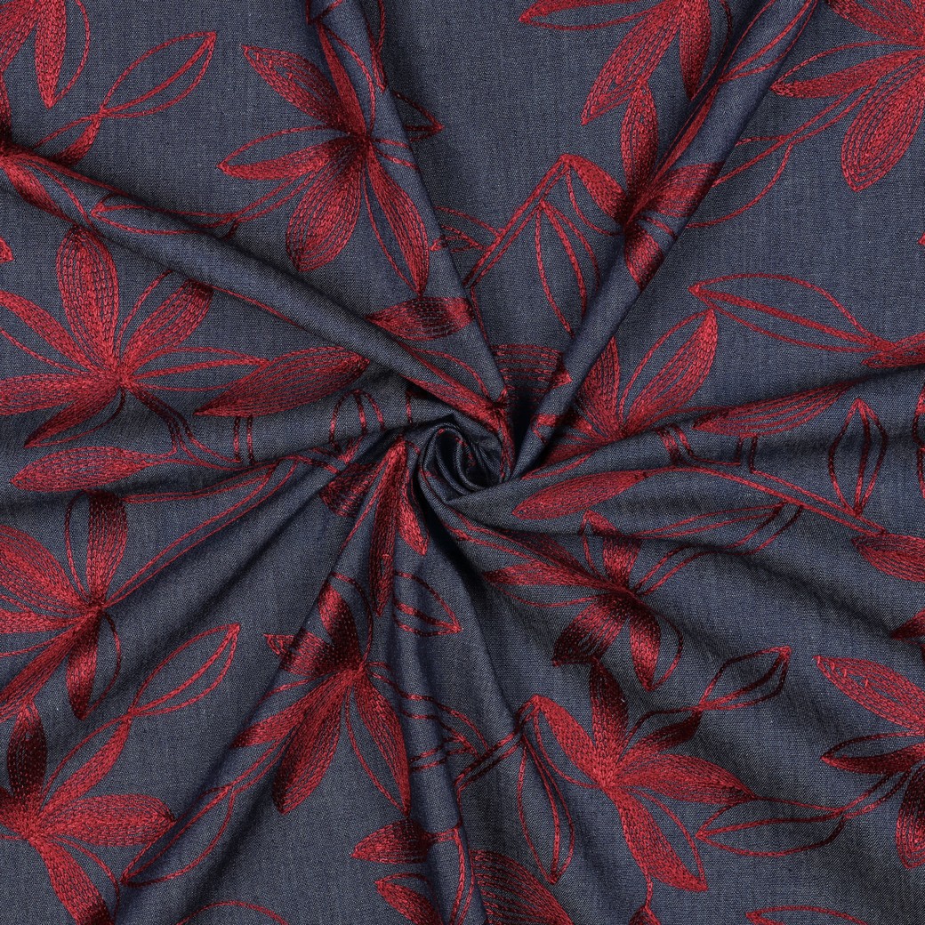 DENIM BRODERIE FLEURS BORDEAUX #7