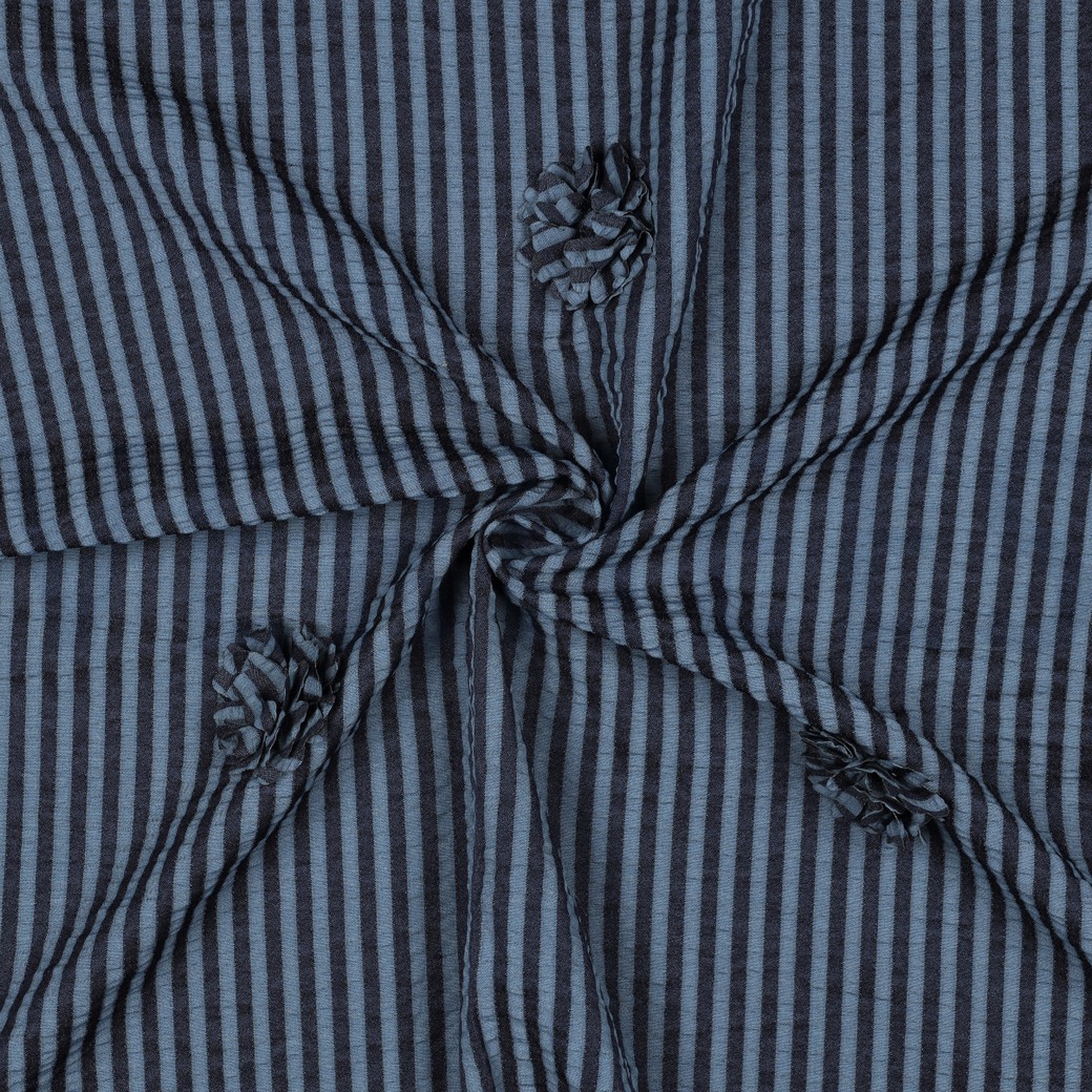 VISCOSE YARN DYED STRIPES FLOWERS NAVY #7