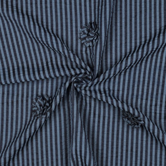VISCOSE YARN DYED STRIPES FLOWERS NAVY #7