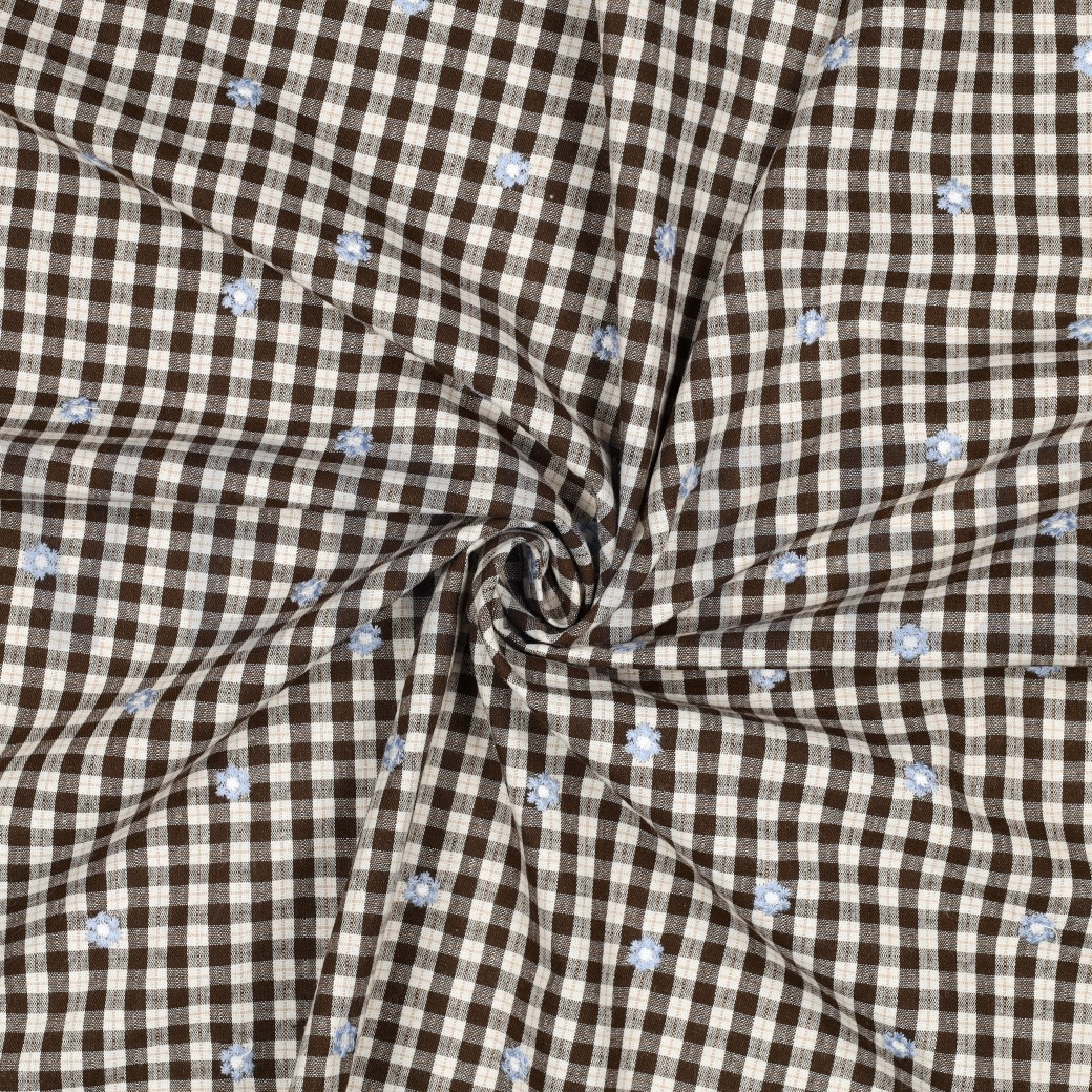 KATOEN VISCOSE EMBROIDERY BLOEMEN BRUIN #7