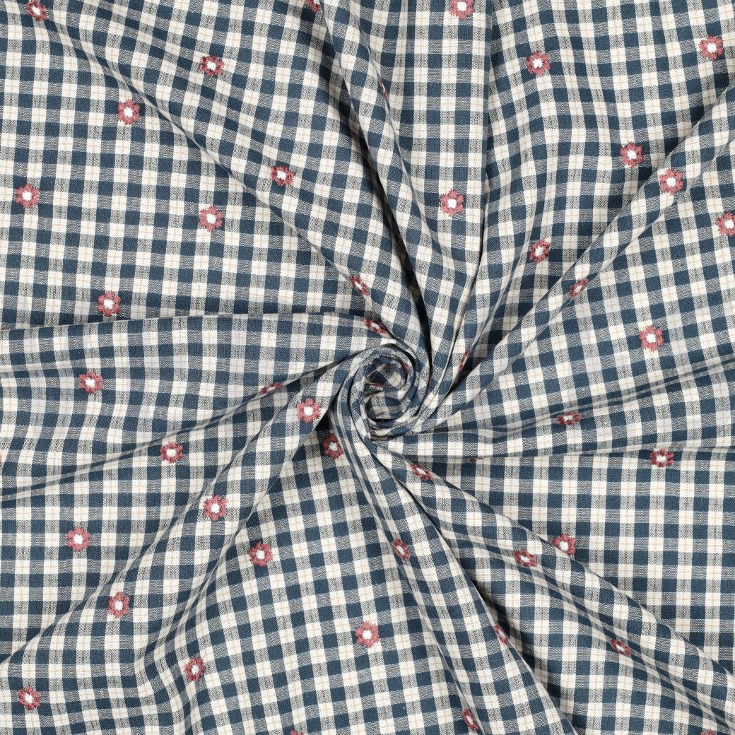 KATOEN VISCOSE EMBROIDERY BLOEMEN PETROL #7