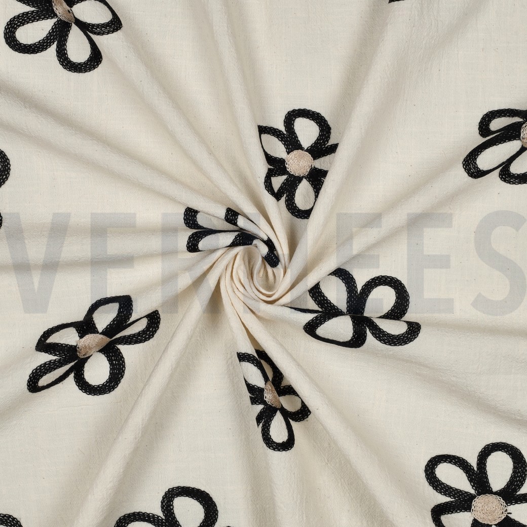 COTTON CRINKLE EMBROIDERY FLOWERS BLACK #7