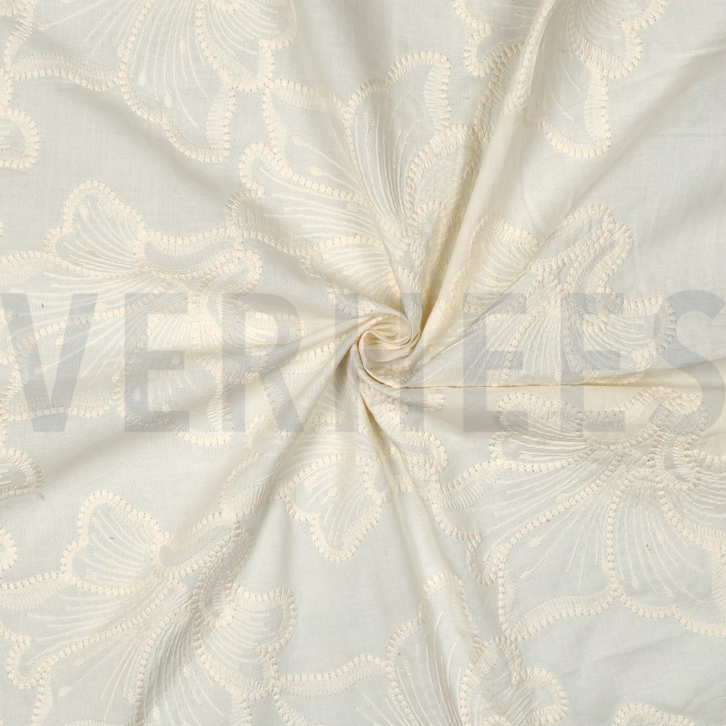 KATOEN EMBROIDERY BLOEMEN ECRU #7