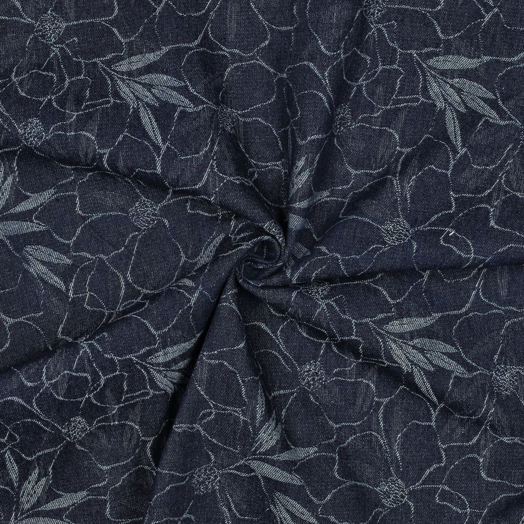 DENIM JACQUARD BLUMEN JEANSBLAU #7