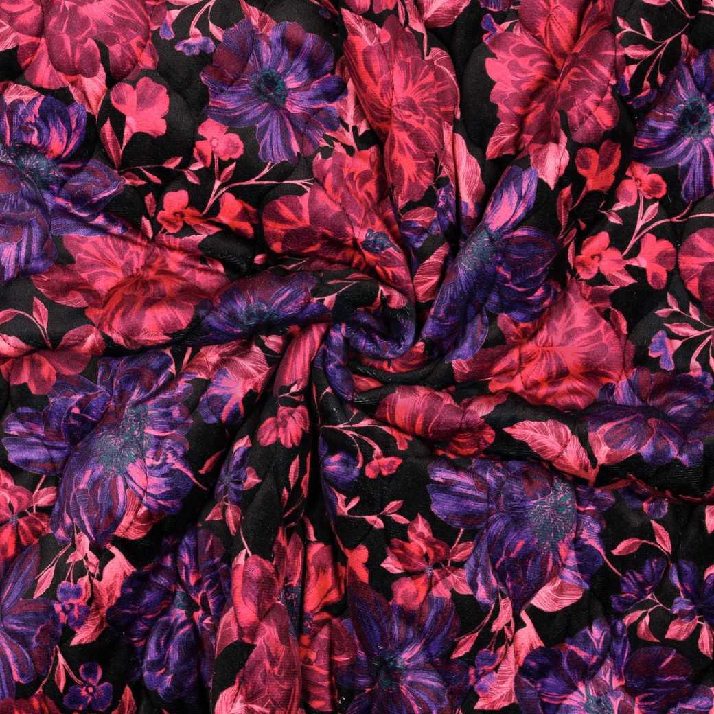 GEWATTEERD FLUWEEL DIGITAAL BLOEMEN FUCHSIA #7