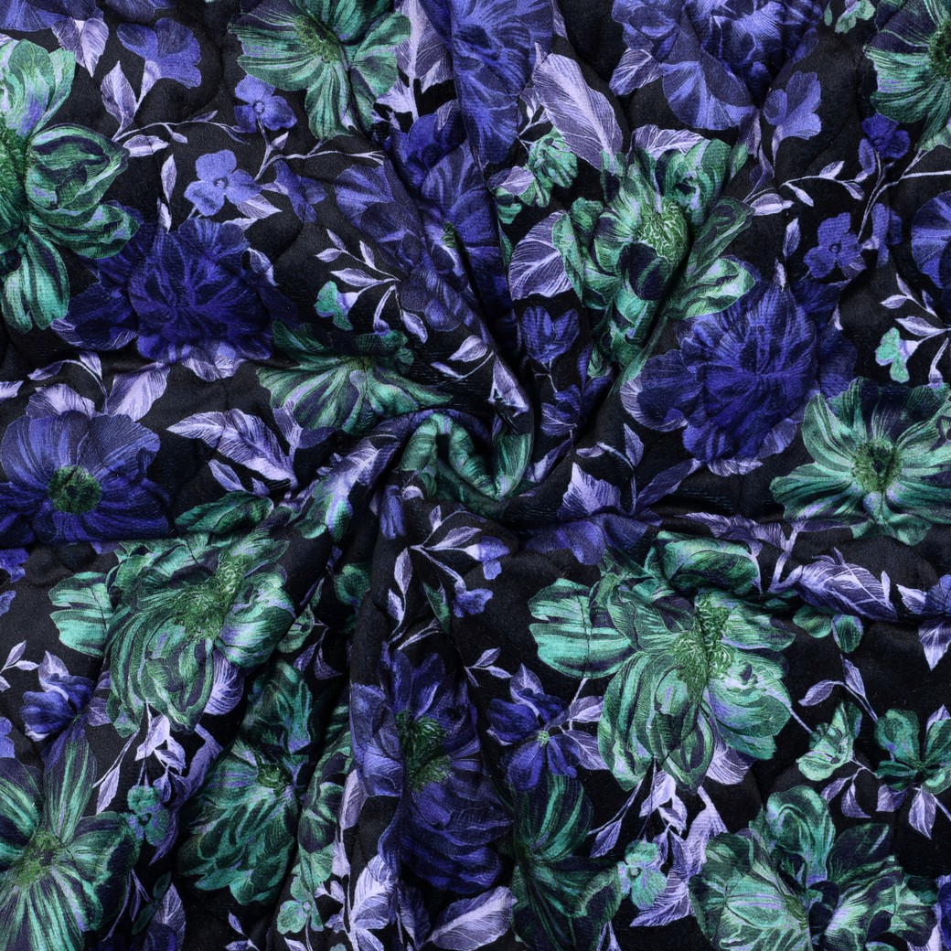 GEWATTEERD FLUWEEL DIGITAAL BLOEMEN MARINEBLAUW #7