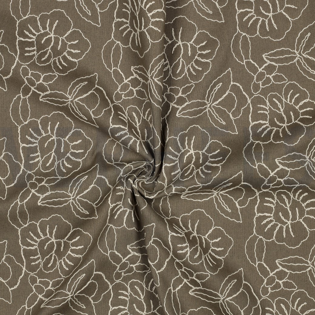 LINNEN VISCOSE EMBROIDERY BLOEMEN ZAND #7