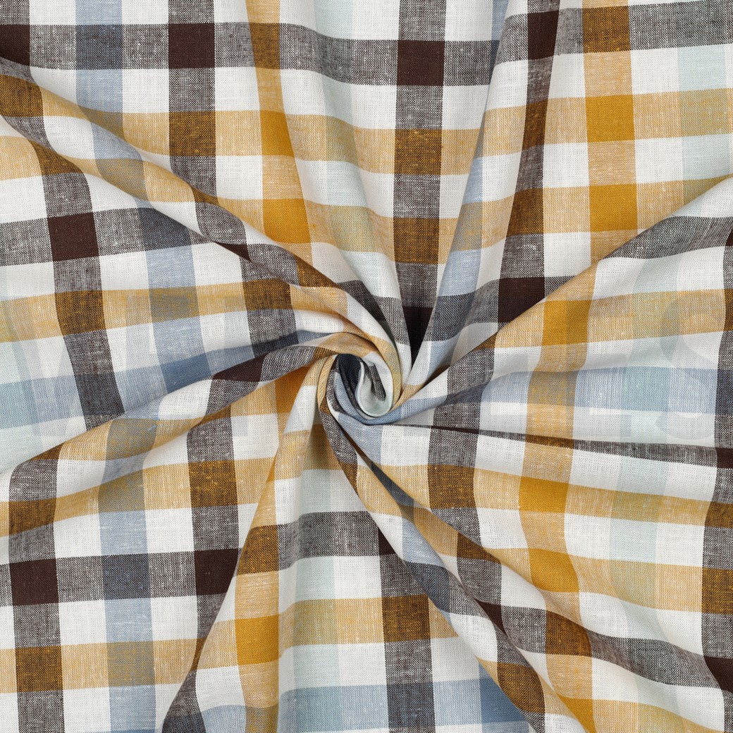 LIN VISCOSE TEINT EN FIL CARREAUX BRUN #7