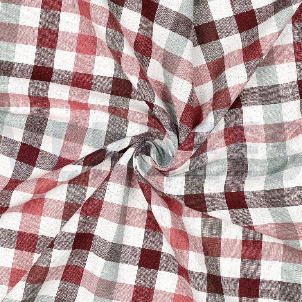 LINEN VISCOSE YARN DYED CHECKS BURGUNDY #7