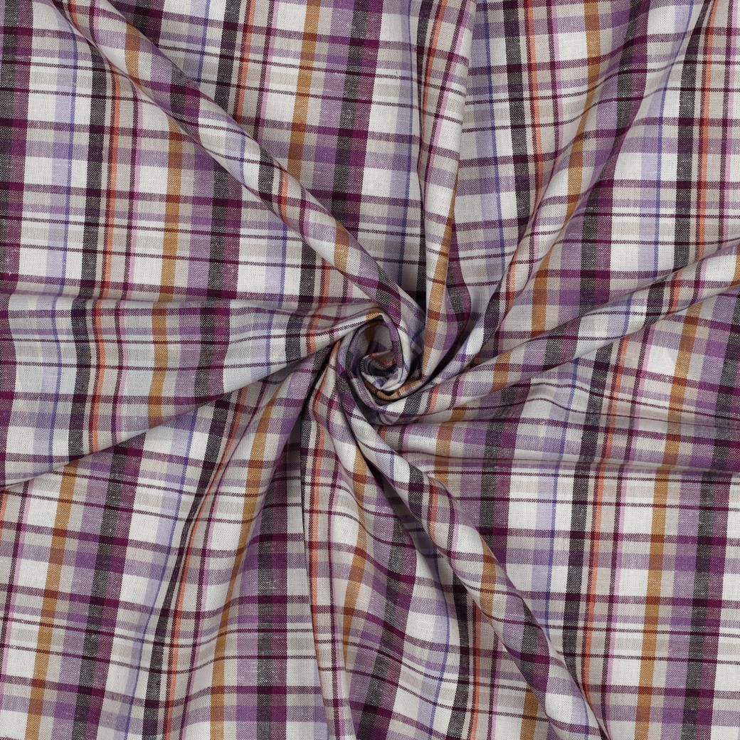 LIN VISCOSE TEINT EN FIL CARREAUX CYCLAMEN #7