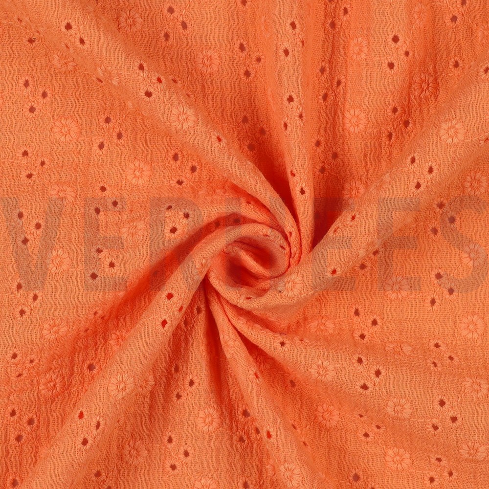 DOUBLE GAUZE EMBROIDERY BLOEMEN ORANJE #7