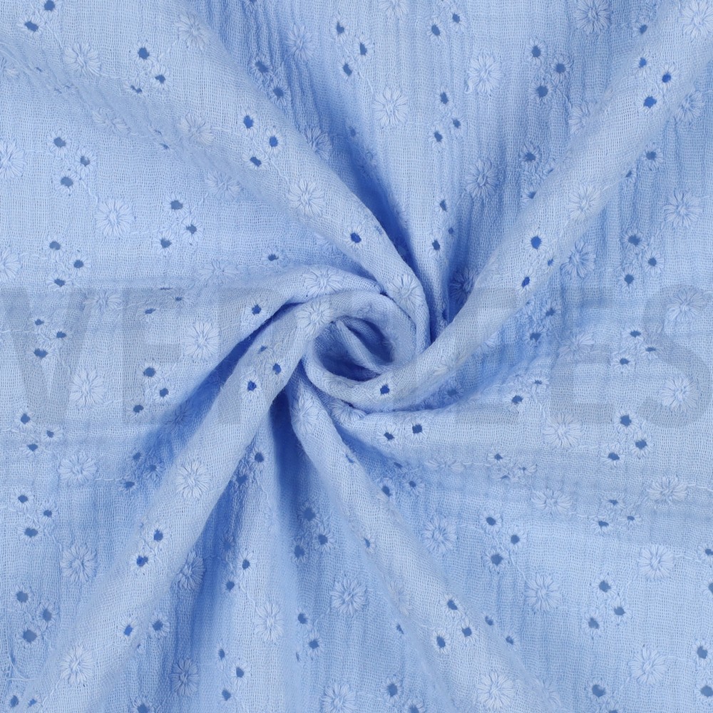 MUSSELIN STICKEREI BLUMEN HELLBLAU #7