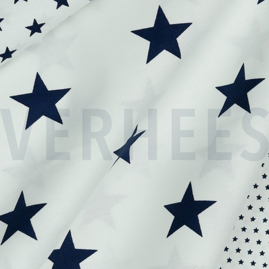 BAUMWOLLE POPELINE STERNE WEISS/MARINEBLAU #7