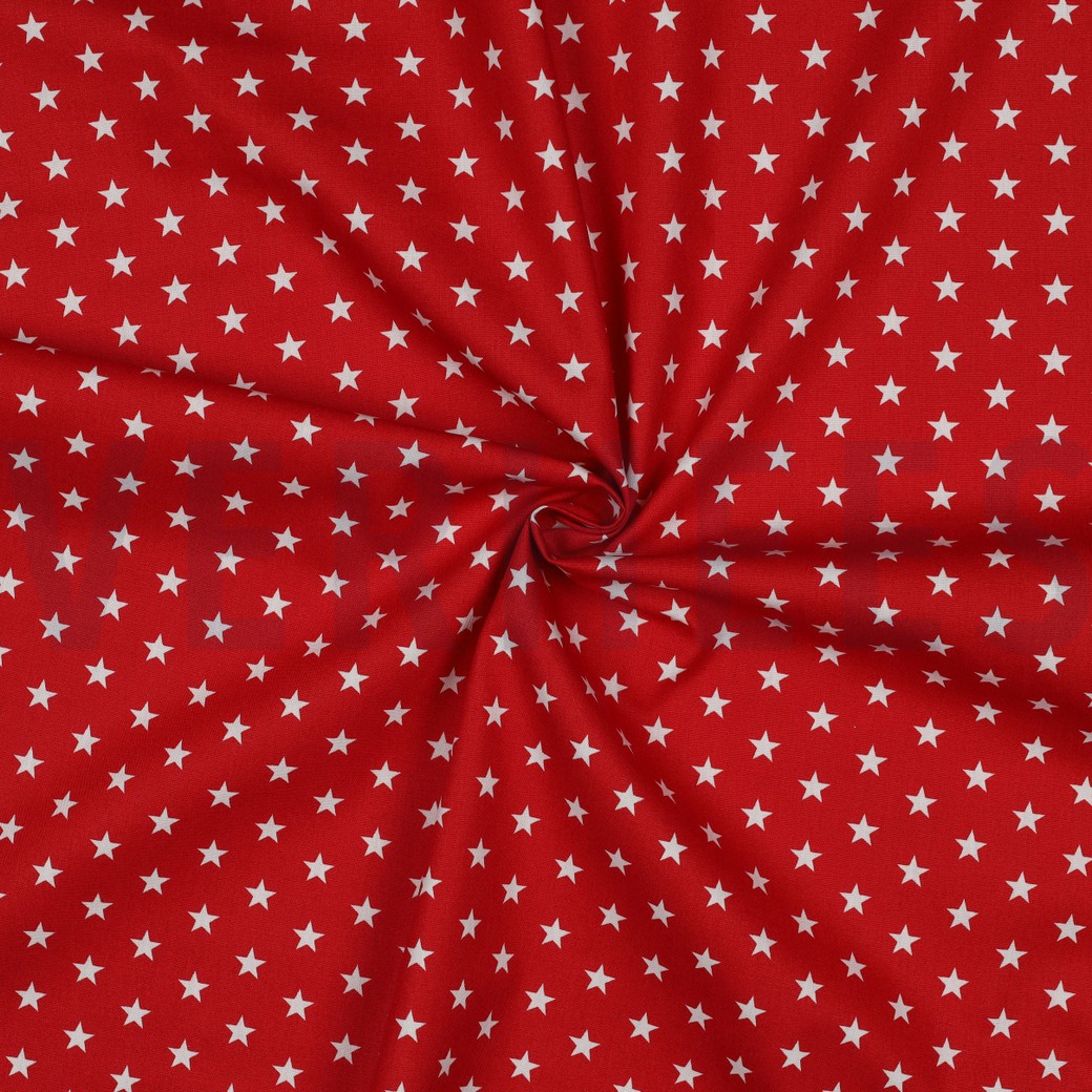 KATOENEN POPLIN KLEINE STERREN ROOD #7