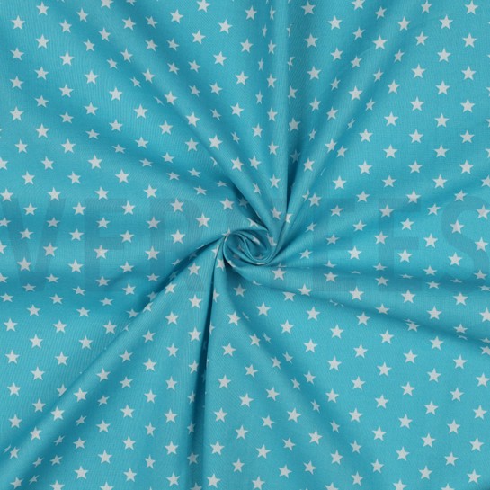 KATOENEN POPLIN KLEINE STERREN TURKOISE #7