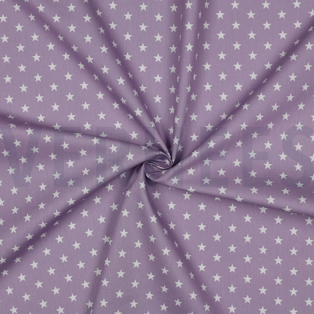 KATOENEN POPLIN KLEINE STERREN LILA #7