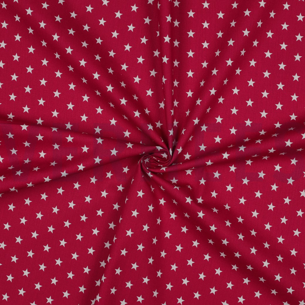 KATOENEN POPLIN KLEINE STERREN KERSENROOD #7