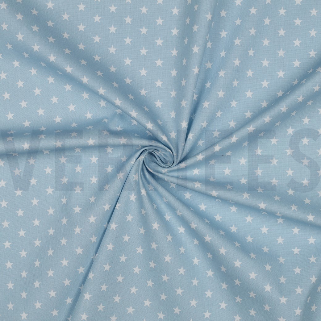 KATOENEN POPLIN KLEINE STERREN LICHTBLAUW #7