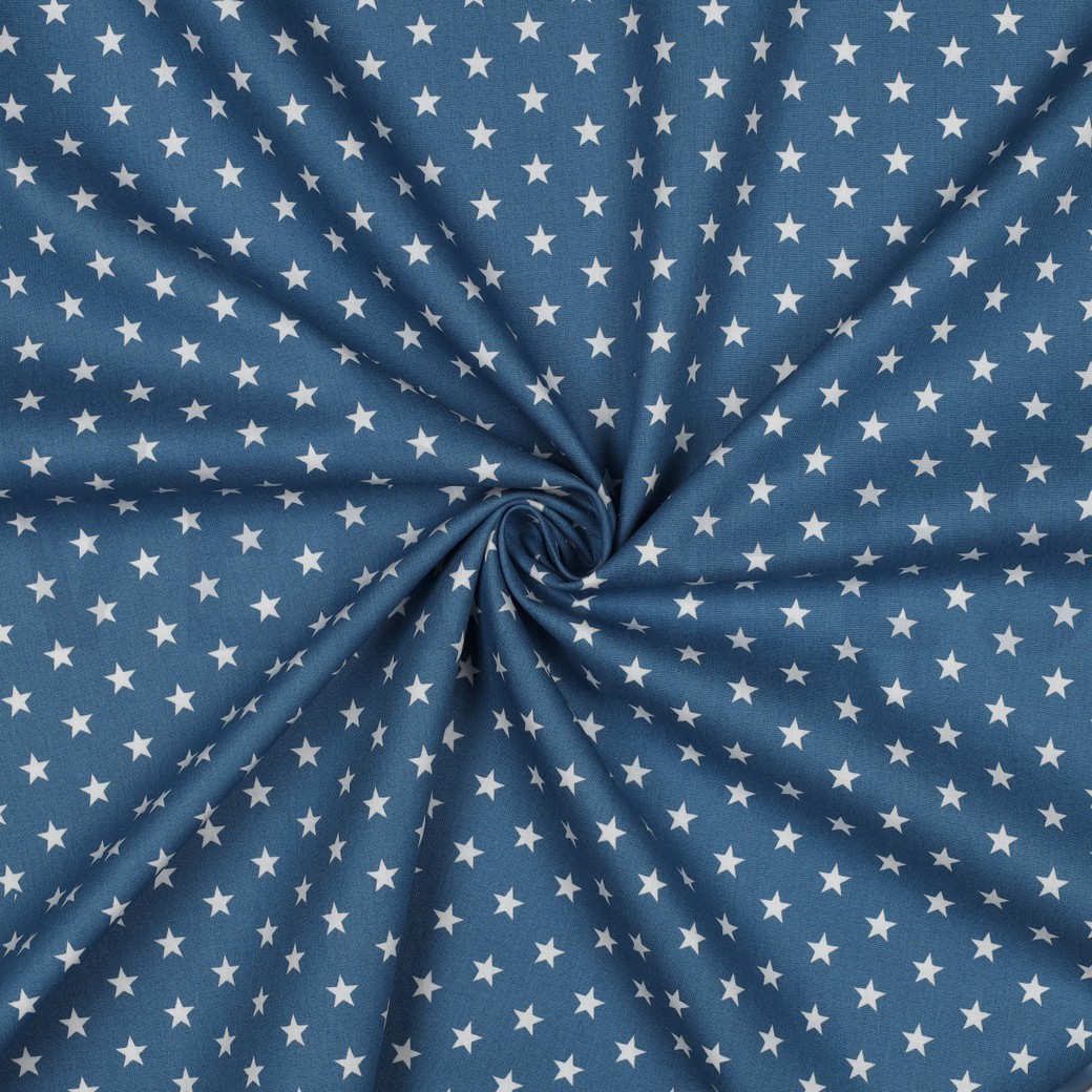 KATOENEN POPLIN KLEINE STERREN BLAUW #7