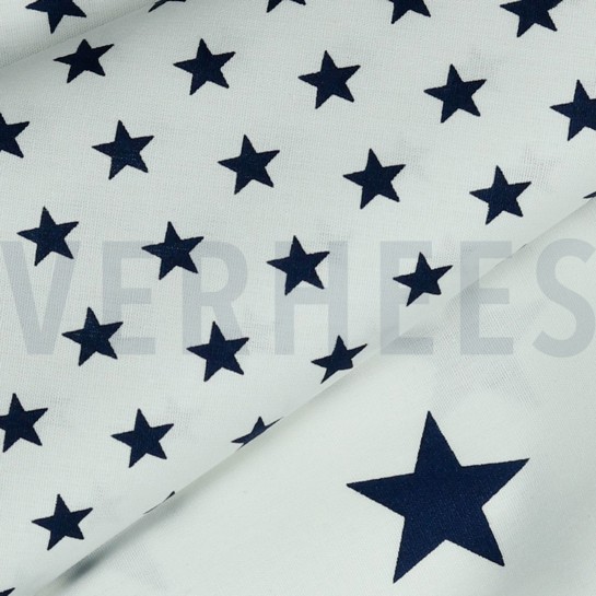 KATOENEN POPLIN KLEINE STERREN WIT/DONKERBLAUW #7