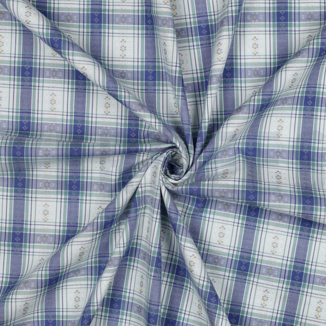 KATOEN JACQUARD DOBBY BLOEMEN BLAUW #7