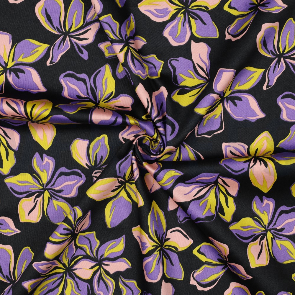 KATOEN SATIJN BLOEMEN ZWART #7