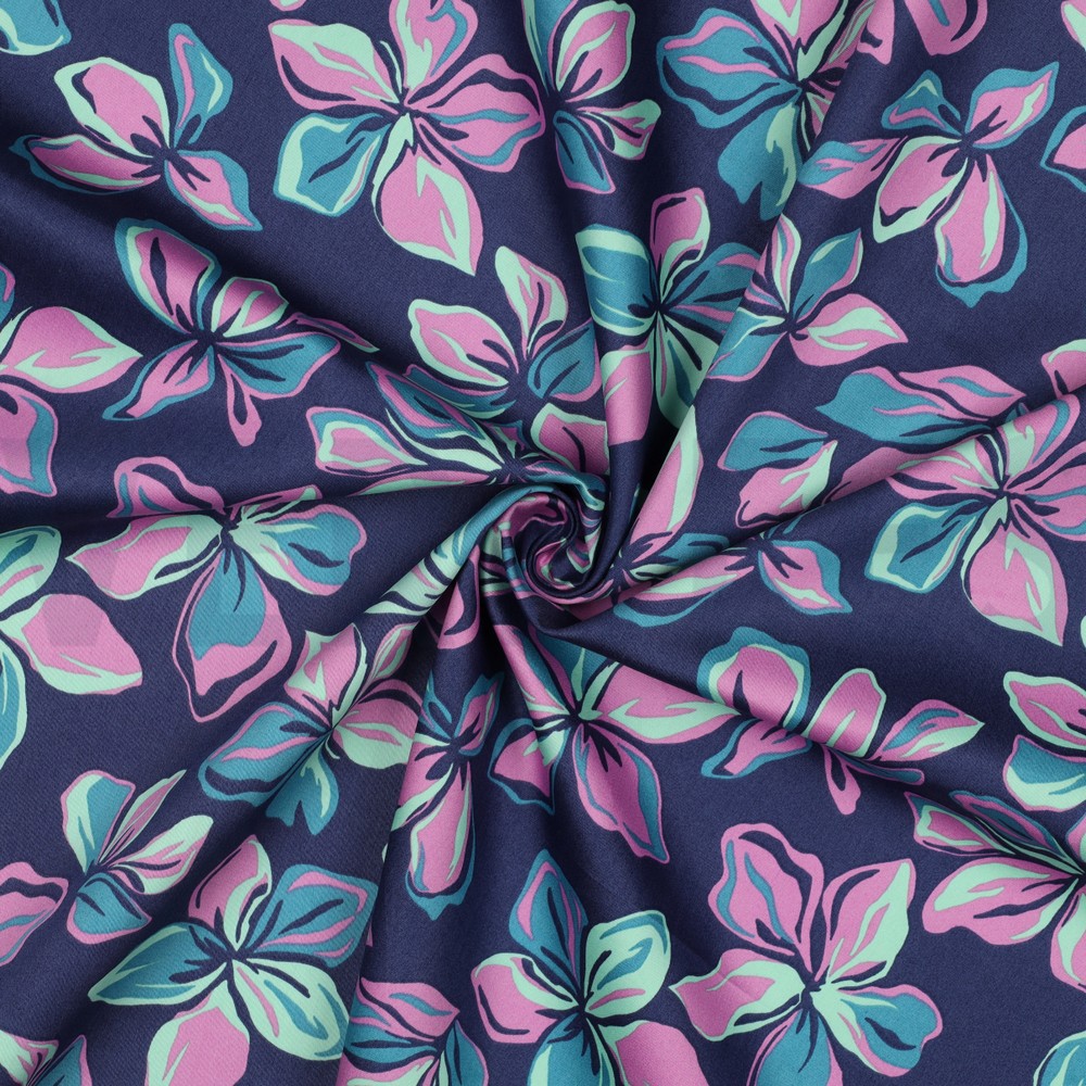 BAUMWOLLE SATIN BLUMEN MARINEBLAU #7