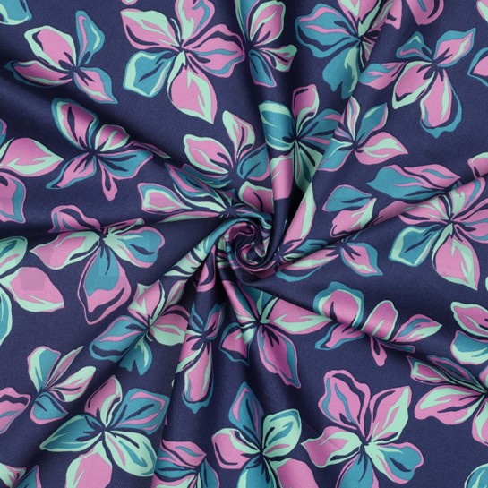 KATOEN SATIJN BLOEMEN MARINEBLAUW #7