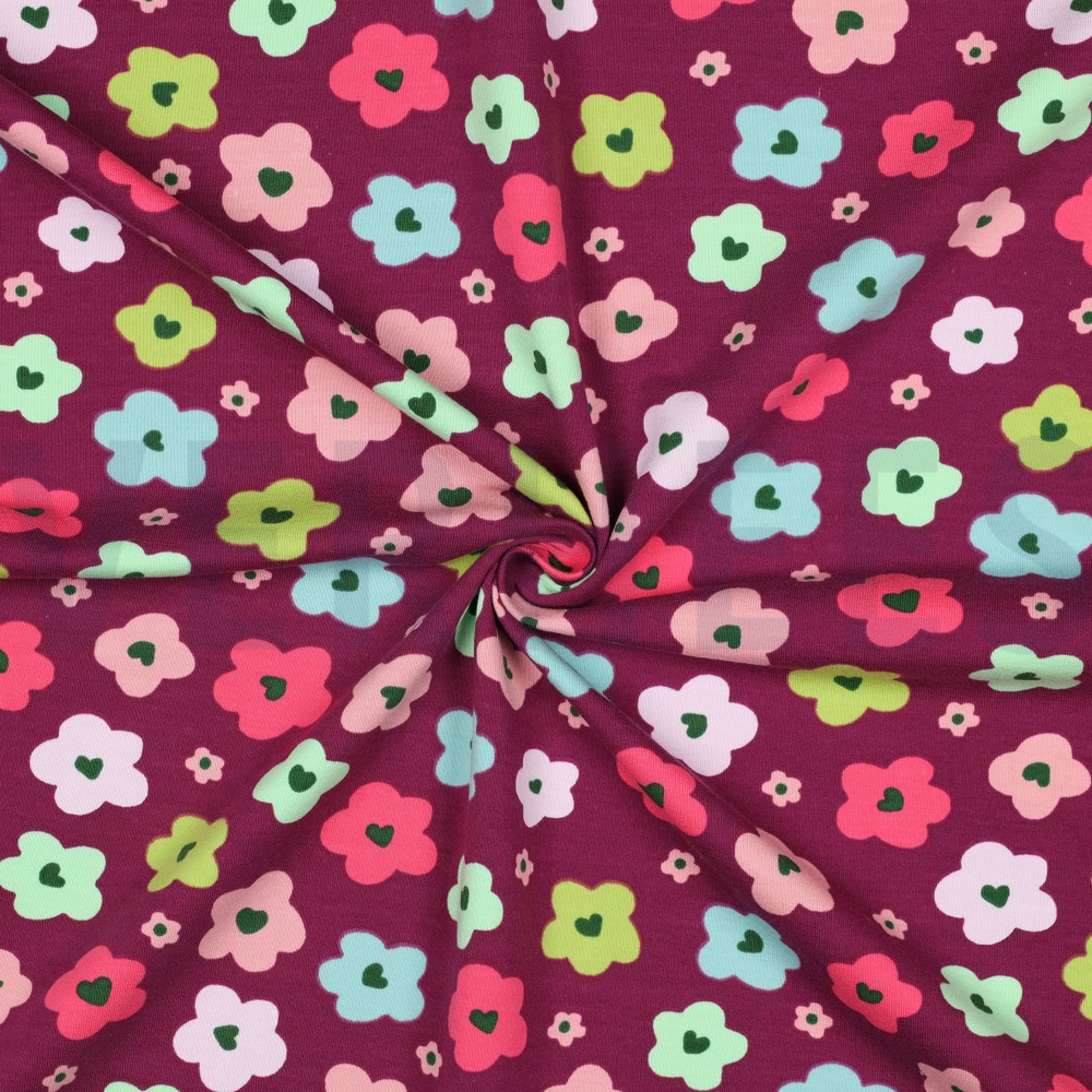 FRENCH TERRY ABSTRACTE BLOEMEN BORDEAUXROOD #7