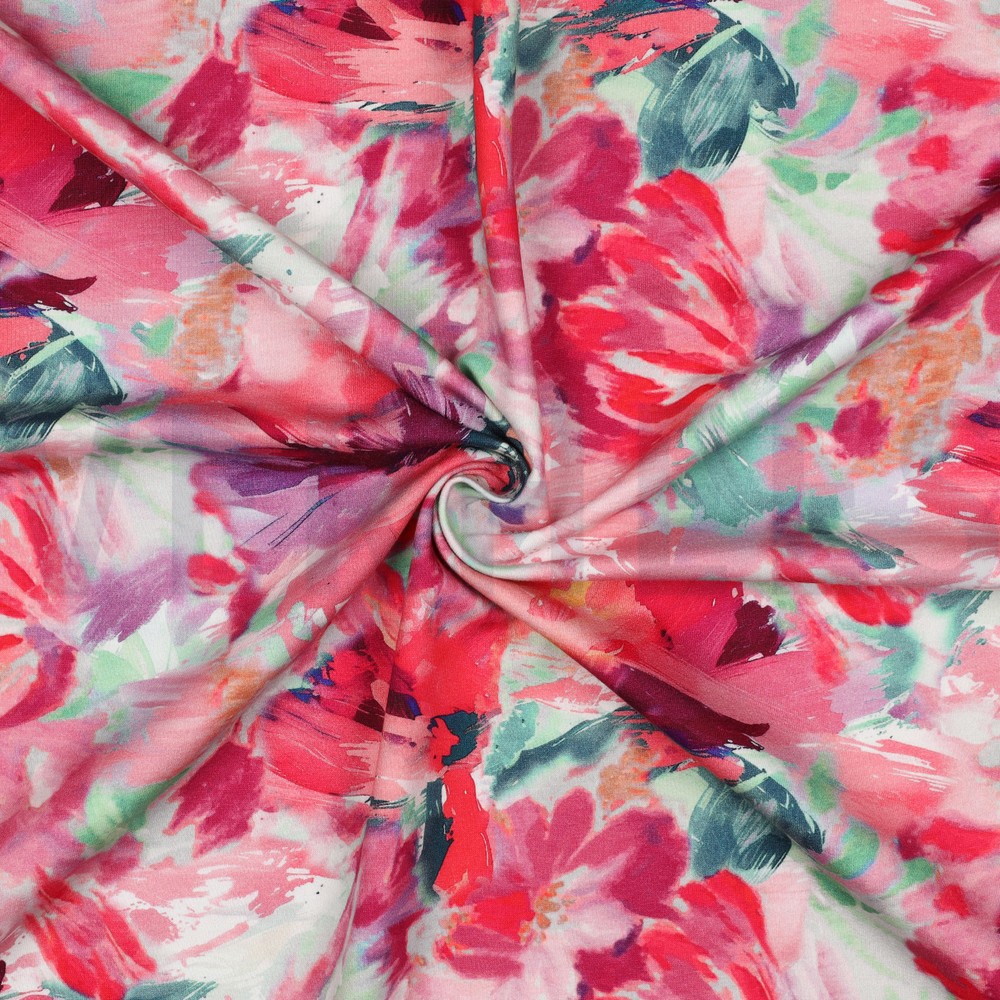 FRENCH TERRY DIGITAL FLEURS FUCHSIA #7