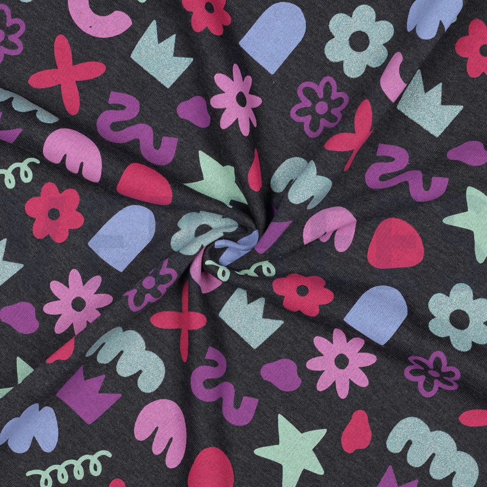 SWEAT MELANGE GLITTER DOODLE SHAPES INDIGO #7