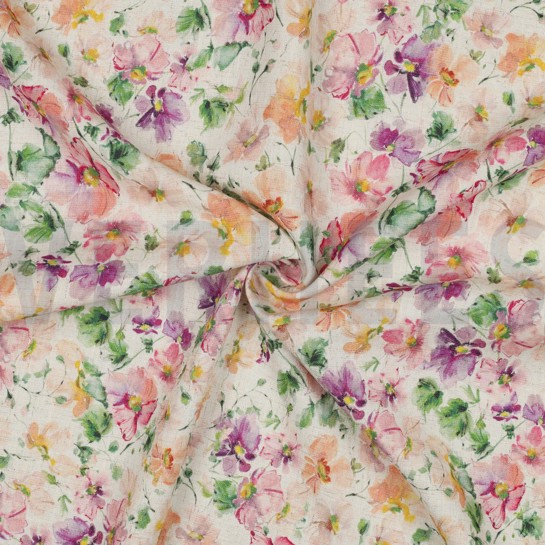 LINNEN VISCOSE CRÊPE DIGITAAL BLOEMEN MULTI #7