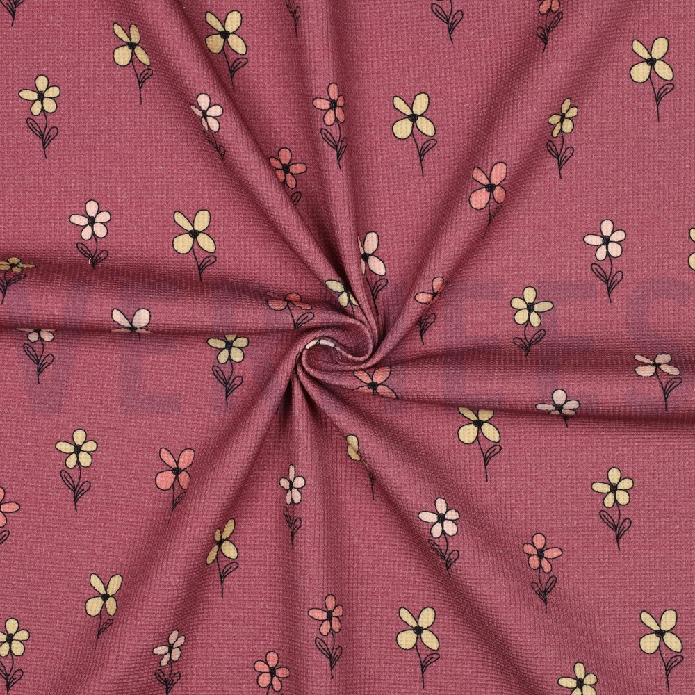 JERSEY GAUFRÉ FLEURS BORDEAUX #7