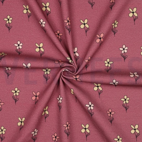 WAFELJERSEY BLOEMEN BORDEAUXROOD #7