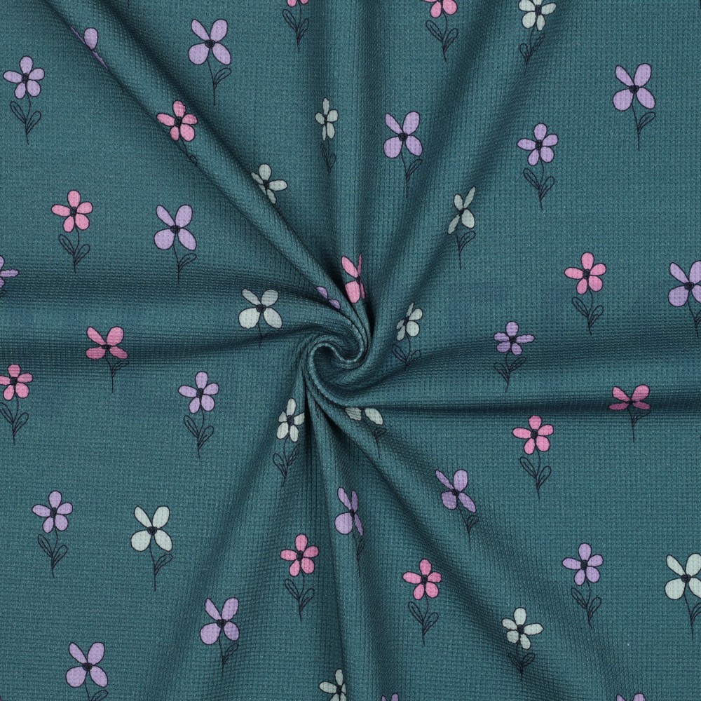 WAFFELJERSEY BLUMEN PETROL #7
