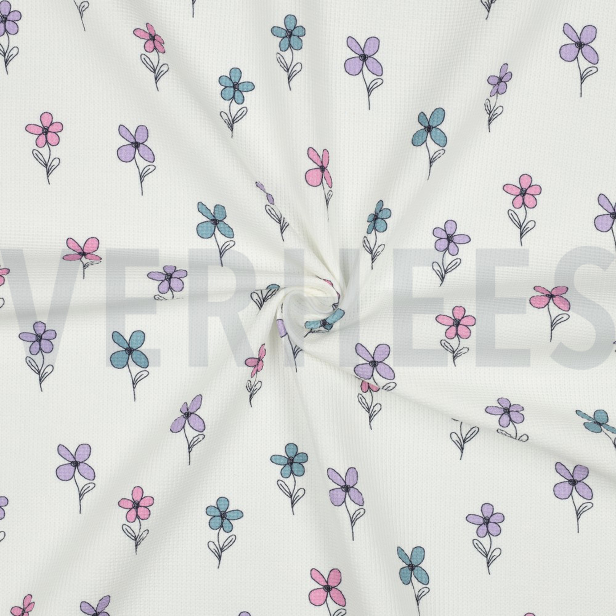 JERSEY GAUFRÉ FLEURS PÉTROLE (high resolution) #3