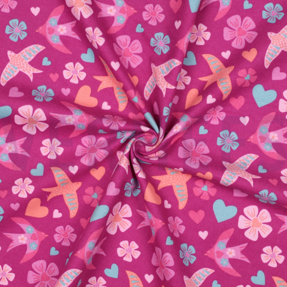 FLANELLE OISEAUX FUCHSIA #7