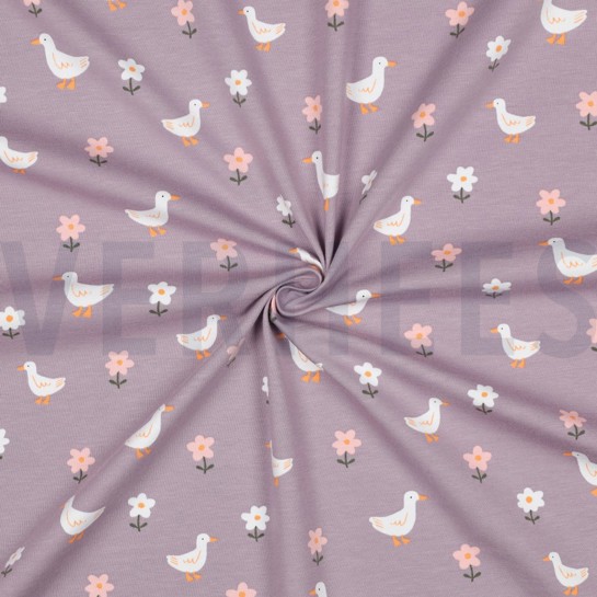 JERSEY GOTS DUCKS AND FLOWERS MAUVE #7