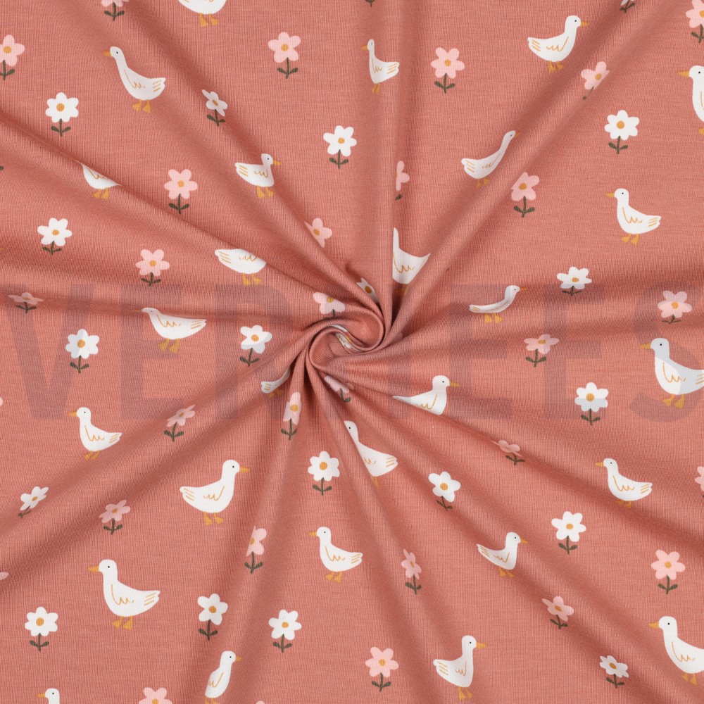 JERSEY GOTS CANARDS ET FLEURS ROSE #7