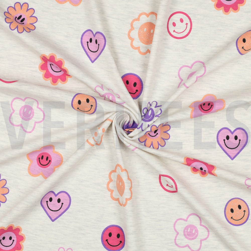 JERSEY MELANGE GLITTER HAPPY FACES ECRU #7