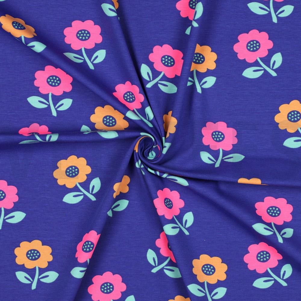JERSEY NEON FLEURS BLEU COBALT #7